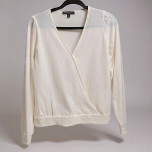 Banana Republic Womens Wrap Blouse Long Sleeve V Neck‎ Top White Size S